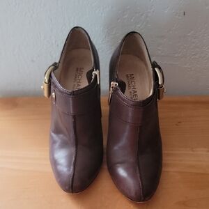 Michael Kors Chocolate Ankle Booties with Gold Buckles